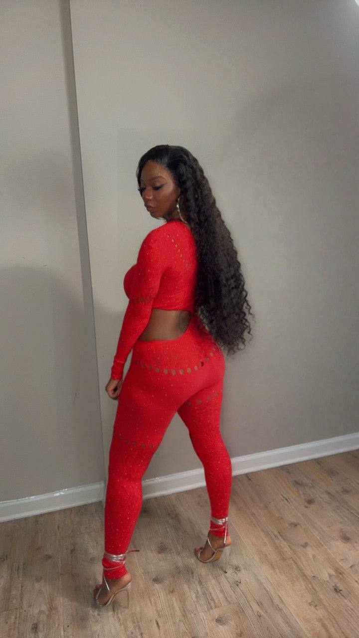 Carliyas cutout rhinestine jumpsuit